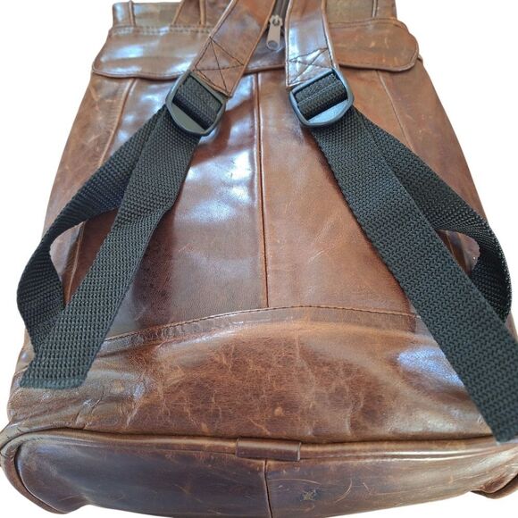 Vintage Boho Waxed Brown Leather Backpack Convertible Strap Rucksack Knapsack main image 14